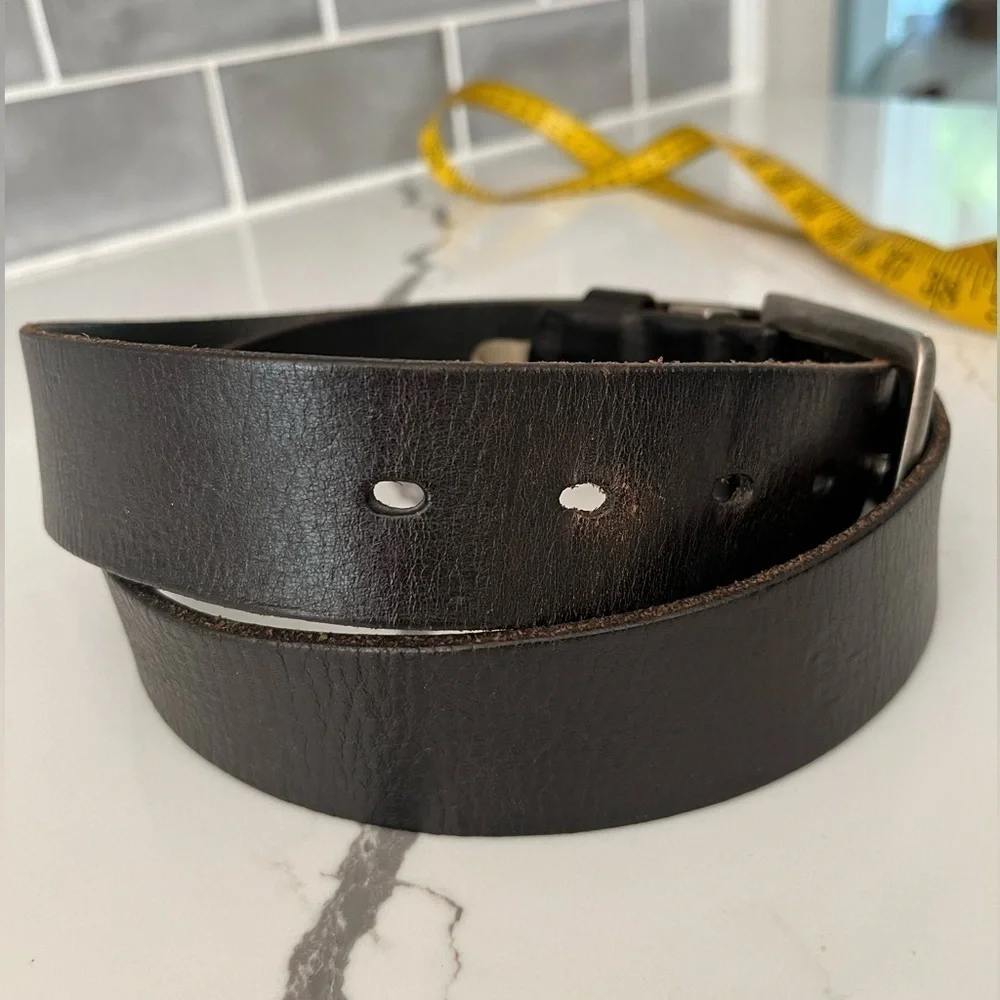 Fossil Genuine Leather Belt Dark Brown Matte Silvertone Buckle Size 34